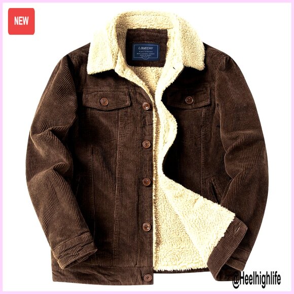 Men's Corduroy Sherpa Lined Trucker Jacket Warm Winter Coat
